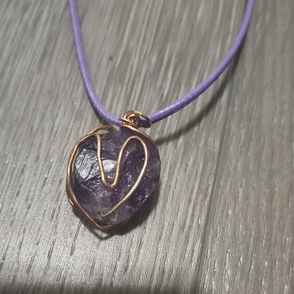 Handcrafted Wire Wrapped Raw Amethyst Heartguard Necklace - Picture 3 of 6